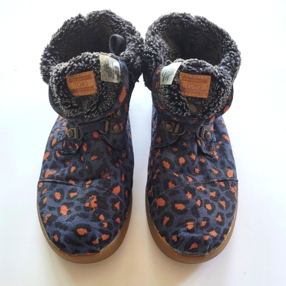 Toms Women's Highland Botas Hightop Canvas and Blue Cheetah Print Booties